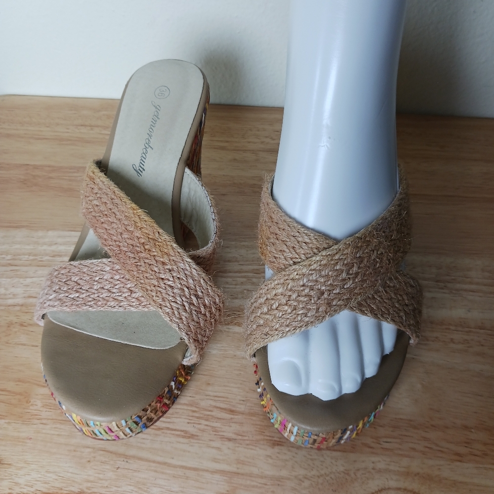 Woven Cross-Strap Slide Mules in Natural Taupe